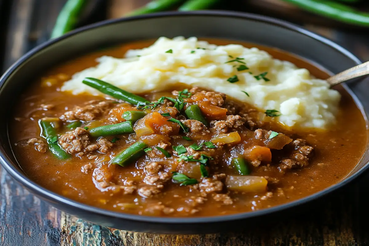 Hamburger Green Beans Tomato Soup Mashed Potatoes Recipe